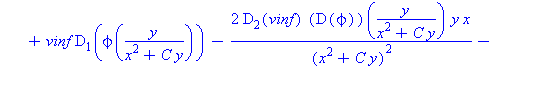 4*mu*vinf*(D(`ϕ`))(y/(x^2+C*y))*y*x/(x^2+C*y)^2+(2/3*mu-kappa)*(D[1](vinf)*`ϕ`(y/(x^2+C*y))+vinf*D[1](`ϕ`(y/(x^2+C*y)))-2*D[2](vinf)*(D(`ϕ`))(y/(x^2+C*y))*y*x/(x^2+C*y)^2-2...